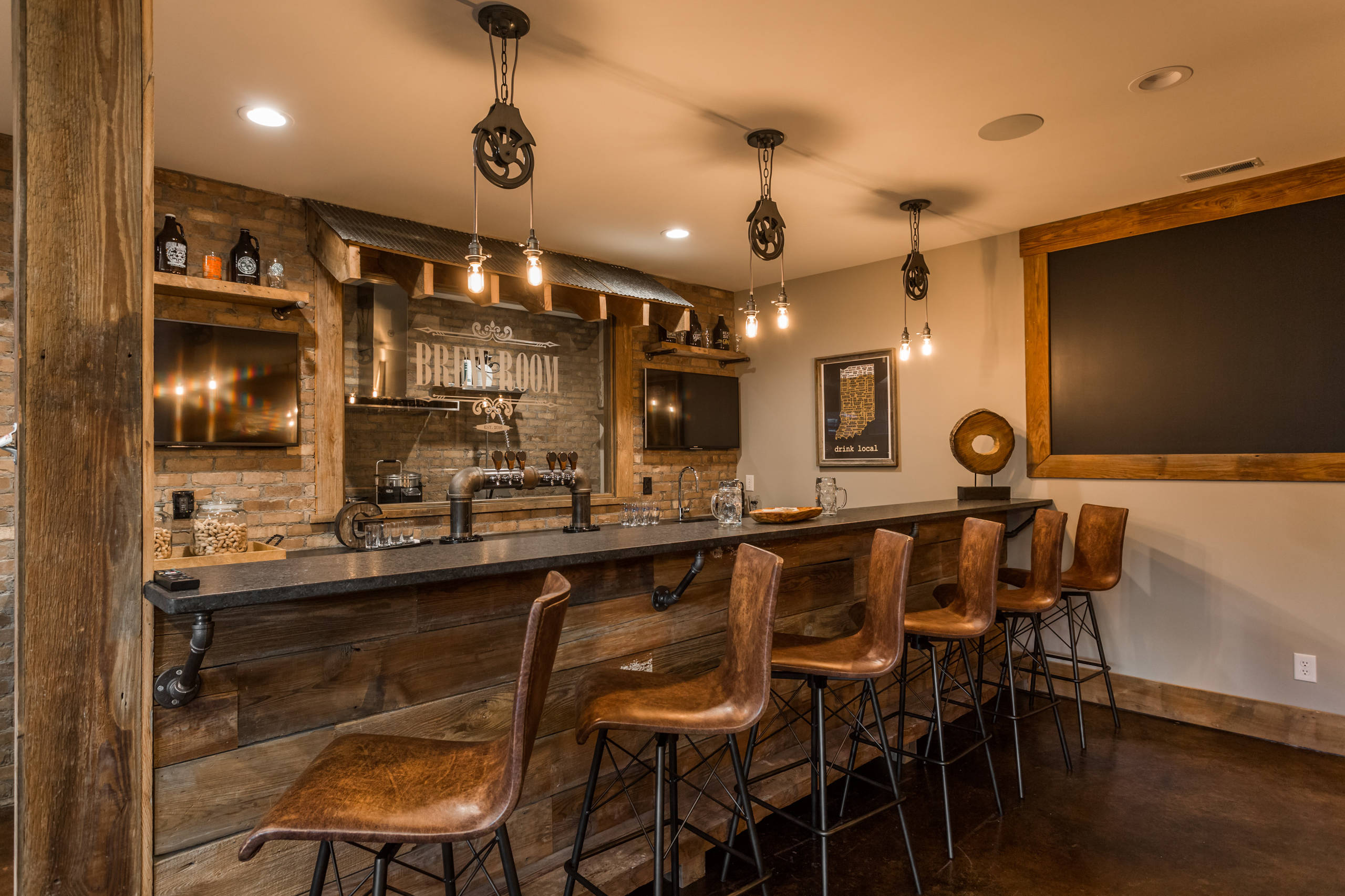 Custom rustic basement bar remodel by ATL Custom Remodels in Atlanta