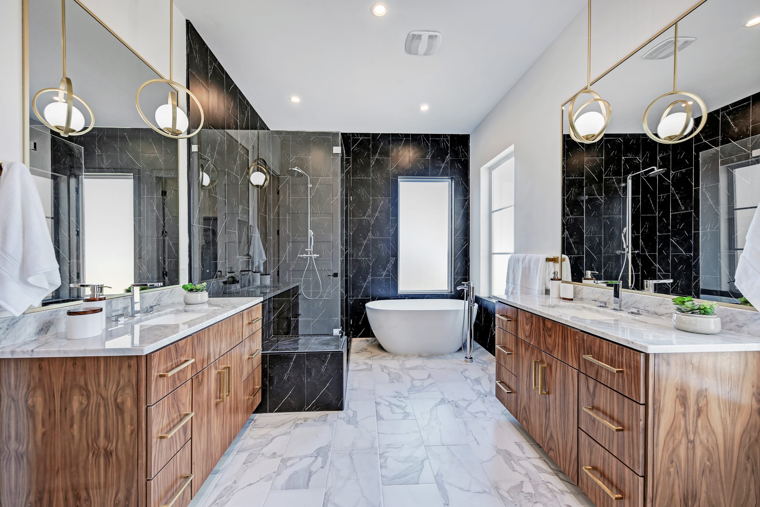 Modern custom bathroom renovation with walk-in shower in Atlanta